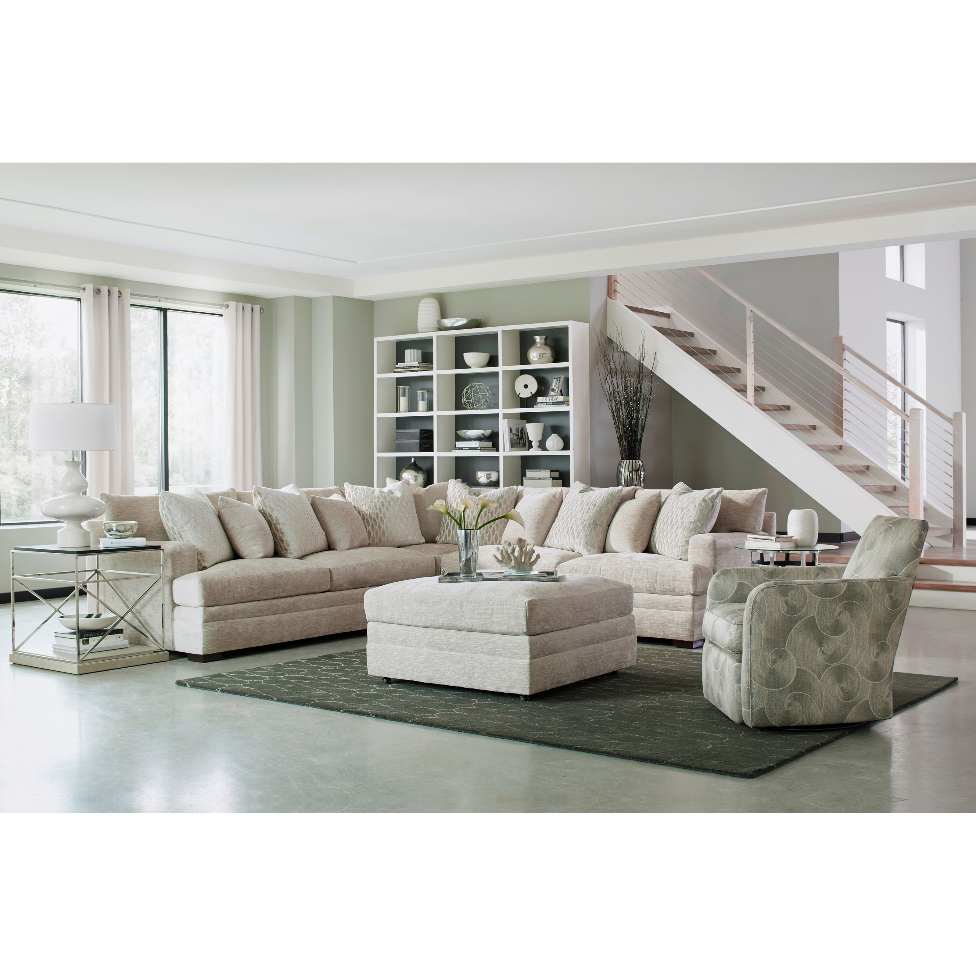 Huntington House 7100 Contemporary LShape Sectional with Track Arms